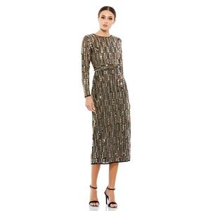 Mac Duggal Long-Sleeve Embellished Midi-Dress Nwot